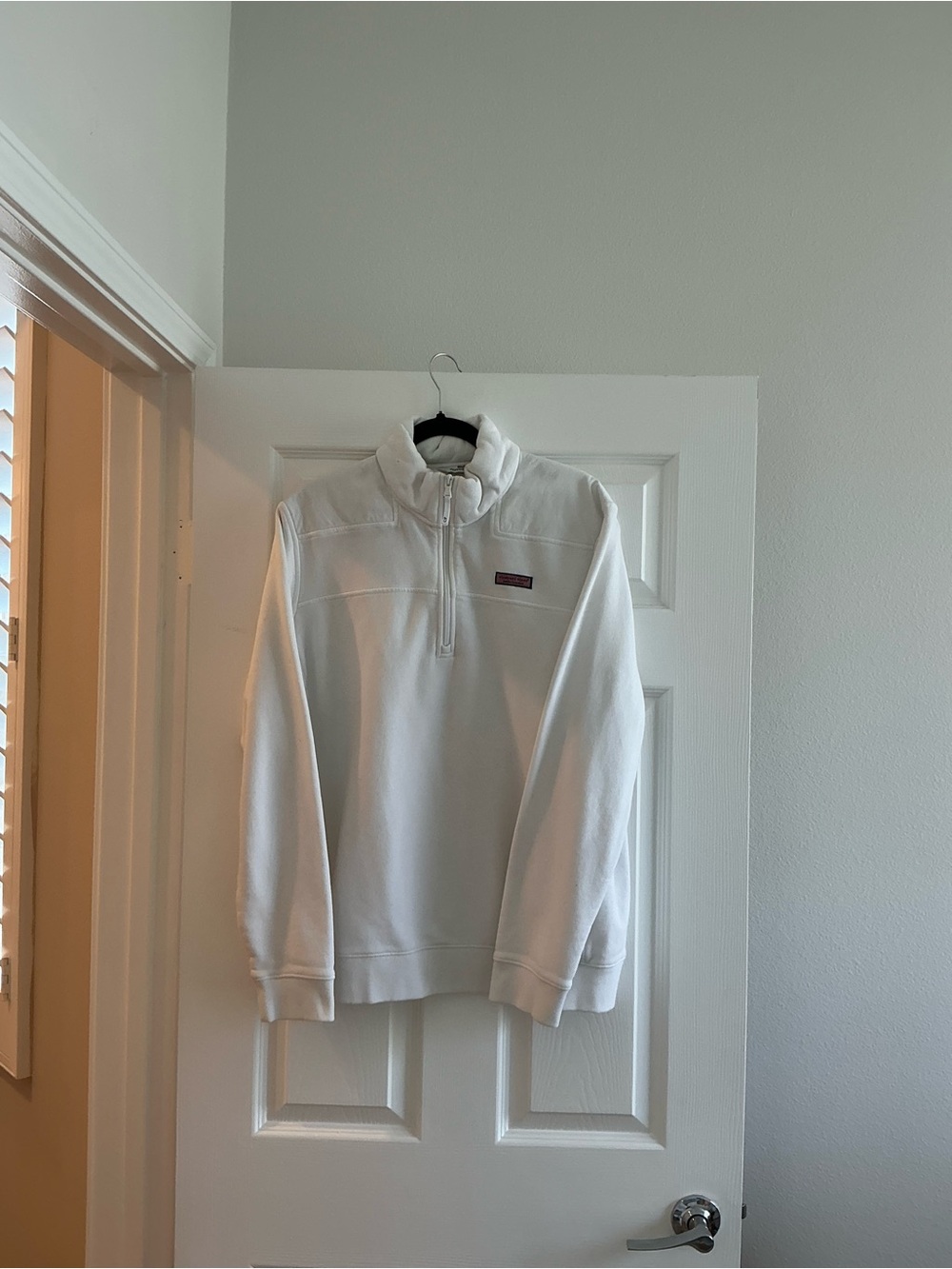 Vineyard Vines White Pullover with Pink Logo Patch